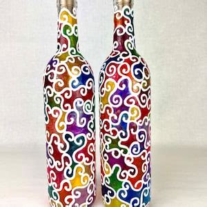 Handpainted Multicolor Stained Glass Effect Colorful Wine Etsy