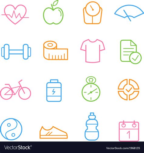 Colorful Health And Fitness Icon Set Royalty Free Vector