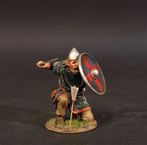 Kneeling Viking Warrior Defending With Sword Red Cross On Black Shield