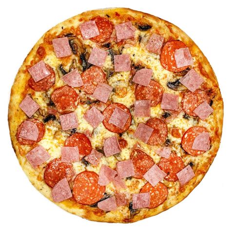 Round Pizza Z Pomidorami Pieczarkami I Serem Na Bia Ym Tle Zdj Cie