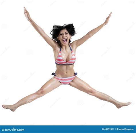 Joyful Woman In Bikini Stock Image Image Of Beautiful 44759867