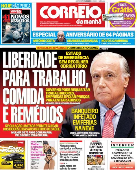 Capa Correio da Manhã 19 março 2020 capasjornais pt