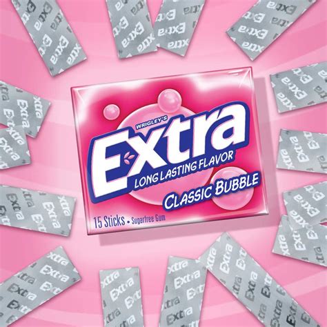 Extra Gum Classic Bubble Gum Sugarfree Chewing Gum 15 Pieces Each Pack