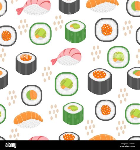 Sushi Set Seamless Pattern Rolls Endless Background Japanese Cuisine