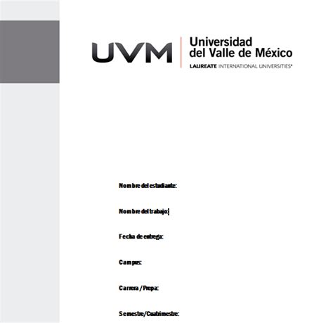 Universidad Del Valle De M Xico Plantilla Portada De Trabajos Uvm