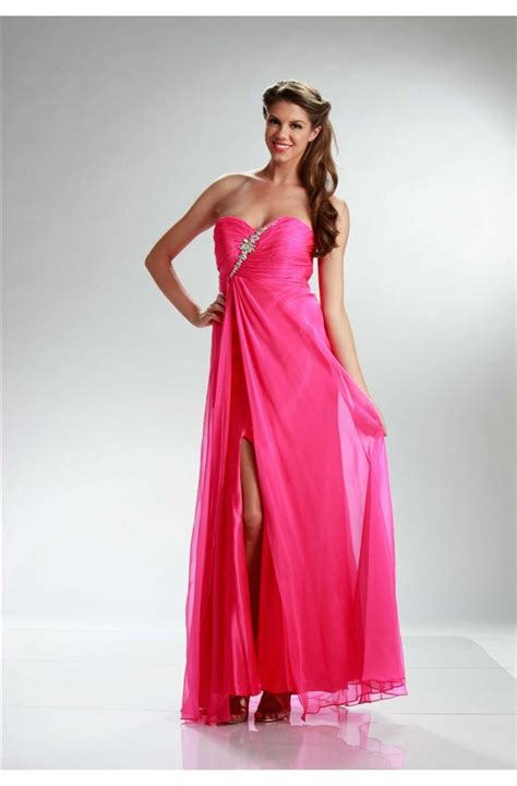 Sheath Side Slit Cut Out Back Long Hot Pink Chiffon Prom Dress