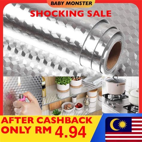 🔥harga Borong🔥 Bms 30x300cm Kitchen Oil Proof Wallpaper Aluminum