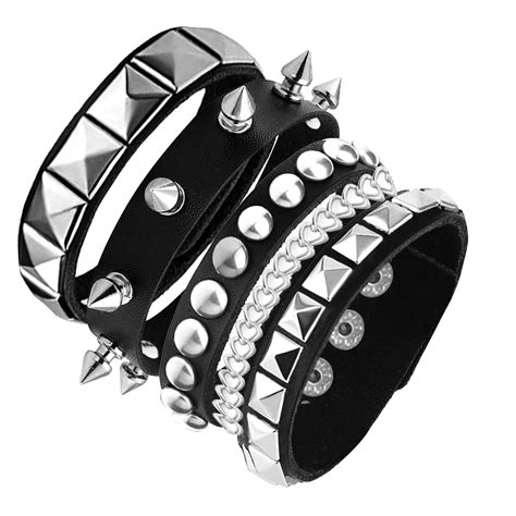 Tosmifairy 3 Pieces Punk Rock Leather Bracelets For Women Pop 80s 90s