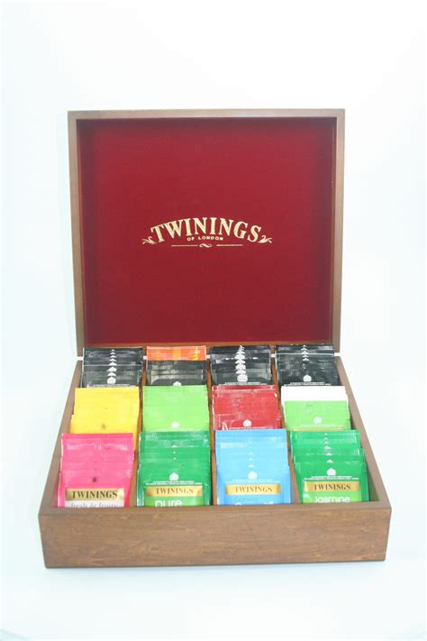 Twinings Oak Wooden Tea Chest Box Compartment Red Velvet Inside