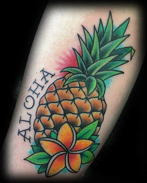 Pineapple And Plumeria Tattoo By Matt Maui Tattoo Artist At Mid