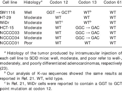 Status Of K Ras Gene In Colorectal Cancer Cell Lines Download Table