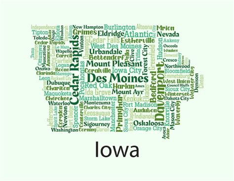 Mapa Vectorial Detallado De Iowa Con Los Nombres De Todos Los Condados