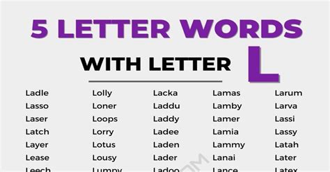 3000 Common 5 Letter Words With L In English • 7esl