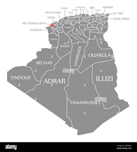 Ain Temouchent Red Highlighted In Map Of Algeria Stock Vector Image