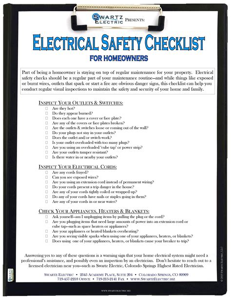 Electrical Wiring Safety Check Checklist Equipment