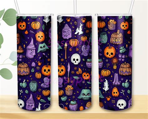 Halloween 20oz Skinny Tumbler Sublimation Design Pattern Only Two Halloween Elements Inside