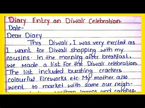 Write A Diary Entry On Diwali Celebration L Youtube