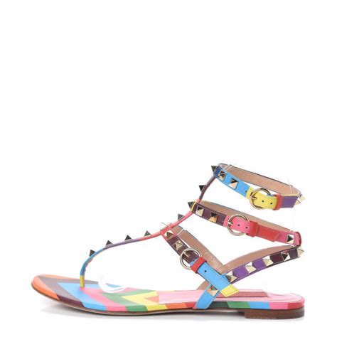 VALENTINO GARAVANI Calfskin 1973 Rockstud Ankle Wrap Flat Thong Sandals