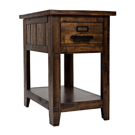 Benjara In Brown Square Wood End Table With Drawer Bm The