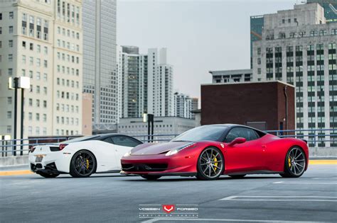 Rosso Fuoco Opaco And Bianco Ferrari 458 Italia Duo With Vossen Wheels