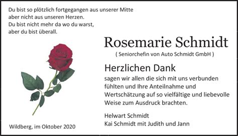 Traueranzeigen Von Rosemarie Schmidt Schwarzw Lder Bote Trauer