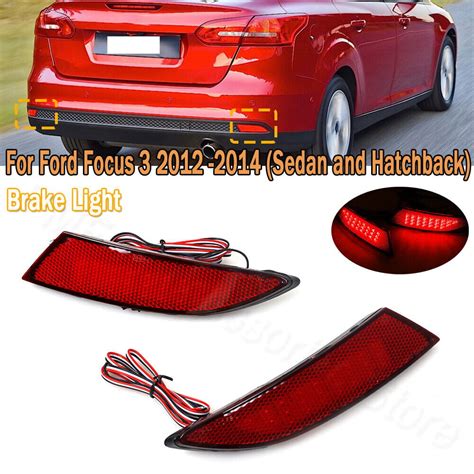 Red Lens Led Rear Bumper Reflector Tail Brake Fog Light For Ford Focus