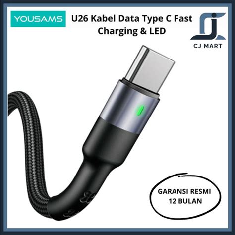 Jual USAMS U26 Kabel Data Type C Fast Charging LED Indikator USB TO