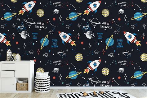 Kids Wallpaper Child Space Wallpaper Planets Space Wall | Etsy