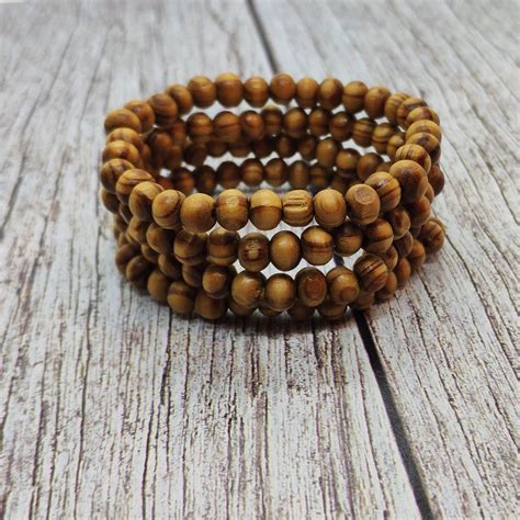 Wood Bead Bracelet 6 Mm Brown Wooden Bead Bracelet Jewelry Etsy