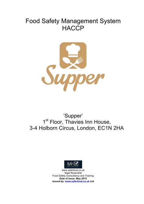 PDF Food Safety Management System HACCP Supper Co Uksupper Co Uk Wp