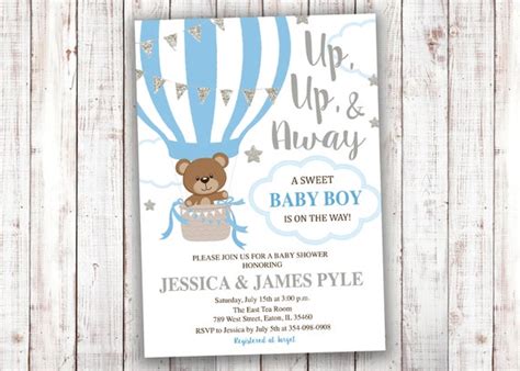 Teddy Bear Hot Air Balloon Baby Shower Invitations Baby Shower