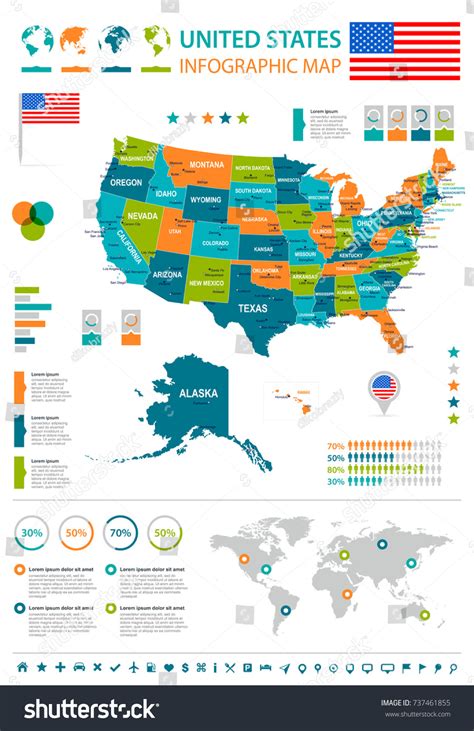 Vektor Stok United States Infographic Map Flag Vector Tanpa Royalti