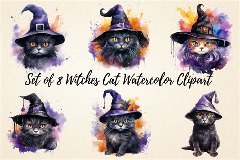 Witches Cat Watercolor Clipart Graphic By Pcudesigns · Creative Fabrica