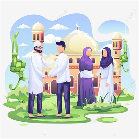 Gambar Orang Muslim Yang Bahagia Merayakan Idul Fitri Dengan Berjabat