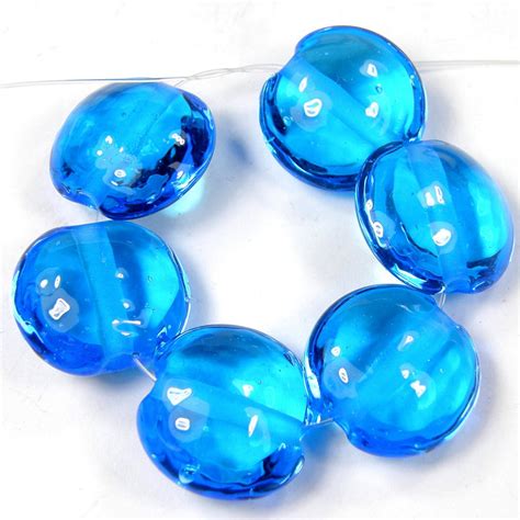 Handmade Lampwork Glass Lentil Bead Light Aqua Blue Shiny Covergirlbeads