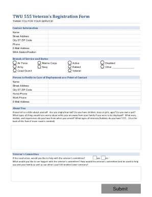 Fillable Online Twu Veteran S Registration Form Fax Email Print