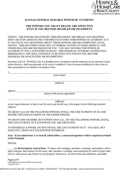 Free Kansas General Durable Power Of Attorney Form Pdf Kb