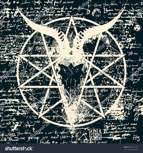 Vector Illustration Skull Goat Pentagram Splashes เวกเตอร์สต็อก ปลอด