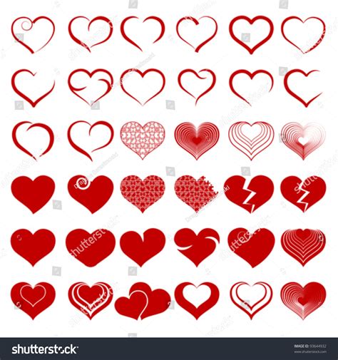 Red Heart Collection Icon, Love Symbol, Isolated On White, Vector - 93644932 : Shutterstock