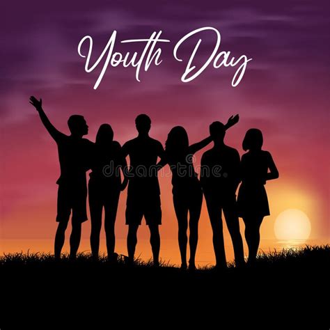 Happy Youth Pledge Day Design With Youth Silhouette Bavkground Vector