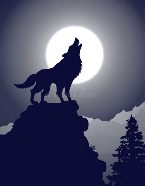 Wolf Der Zum Mond Heult Vektor Abbildung Illustration Von Jagd