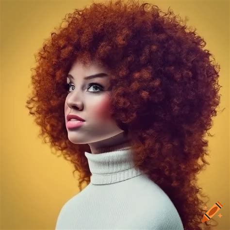 Beautiful Redhead Woman With A Massive Afro In A White Turtleneck