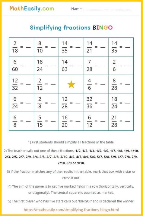 Simplifying Fractions Bingo Game ONLINE + Printable