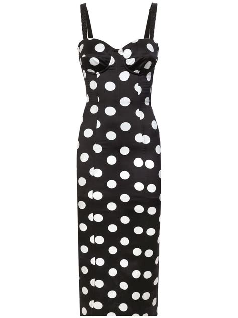 Dolce Gabbana Polka Dot Print Satin Dress Black FARFETCH