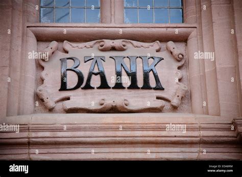 Old Fashioned Bank Sign On The Front Of A High Street Bank Bridgnorth