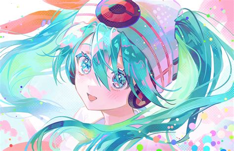 Aqua Eyes Aqua Hair Blush Close Fymrie Hat Hatsune Miku Headphones Long