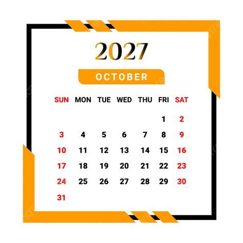 Calendario Del Mes De Octubre De Con Un Estilo Nico En Amarillo Y