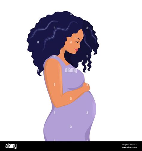 Pregnant African American Woman Isolated On White Background Cartoon