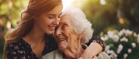 Generational Bonding Captured In A Tender Embrace Between A Young Woman