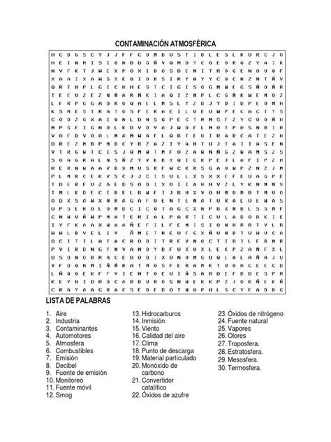 Sopa De Letras Contaminación Atmosférica